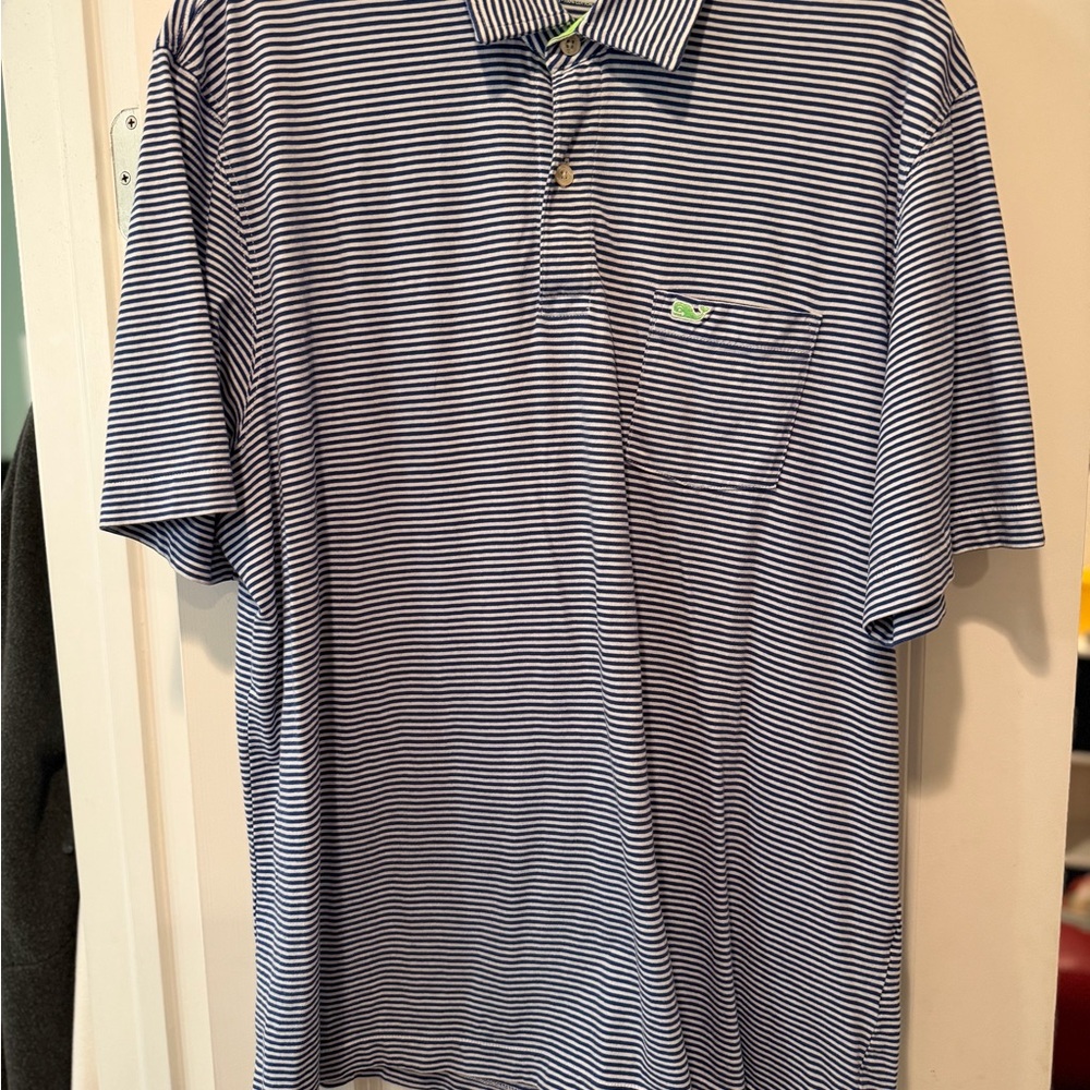Vineyard Vines Navy and White Striped Polo